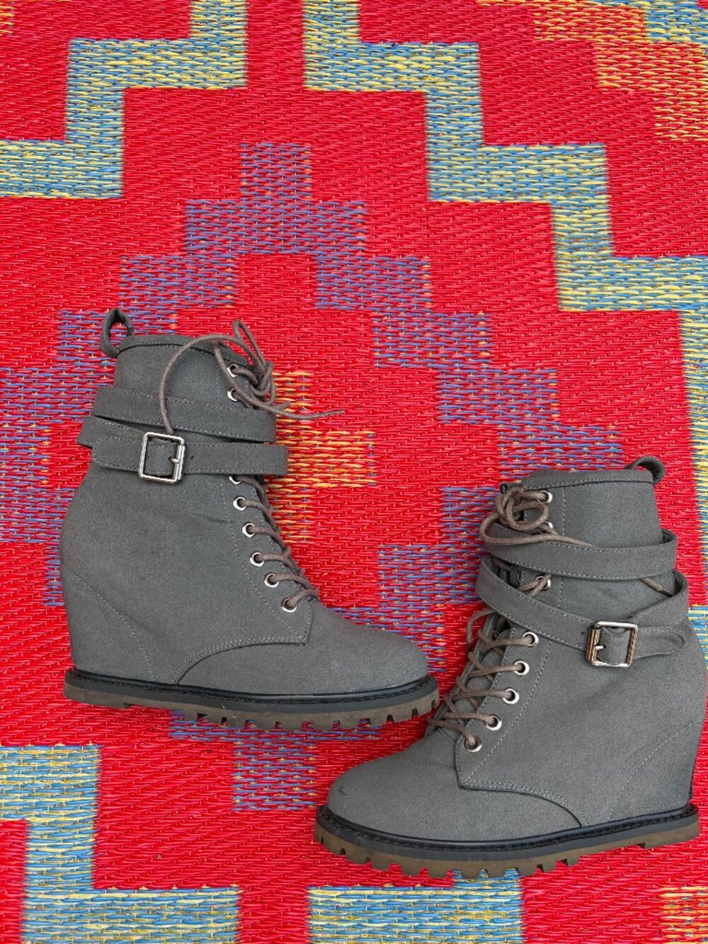 Maison BE&D London Gray Hidden Wedge Combat Boots | Women's Size 7, Like New - Picture 9 of 12